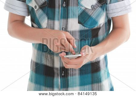 Close Up Of A Teen Using Mobile Smart Phone