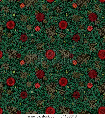 Seamless vector floral pattern with passionflower and green leafs.