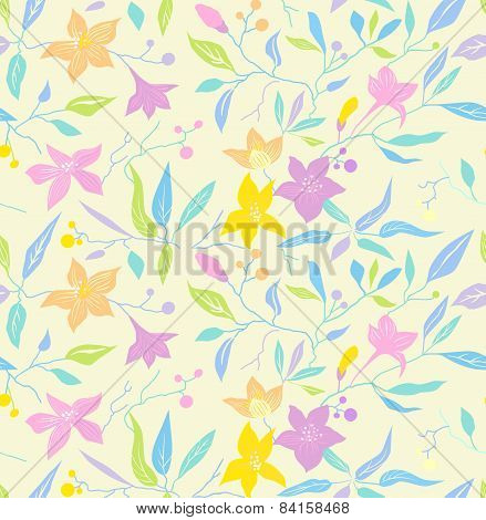 Seamless vector pattern with flowers and leafs.