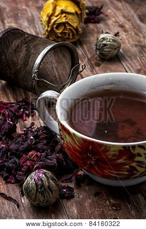 Tea Strainer And Tea Leaves