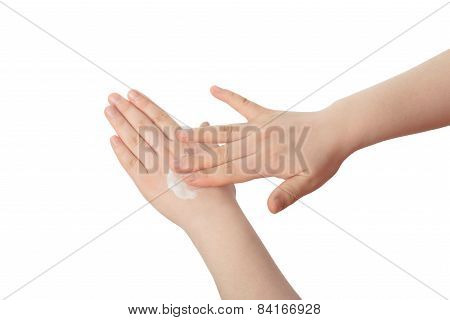 White Lotion On A Hand