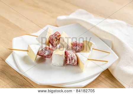 Camembert And Salami  Skewers