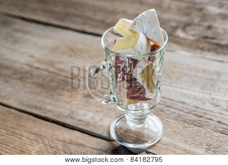Slices Of Camembert And Salami In The Glass