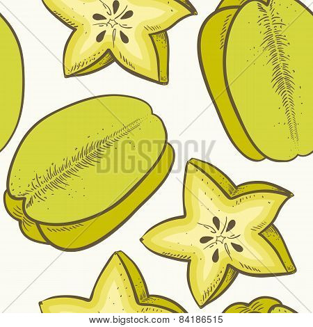 Fruit Seamless Pattern With Green Carambola
