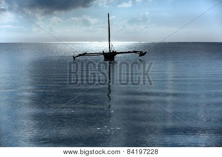 Morning, landscape, boat, ocean, calm, clouds, sun
