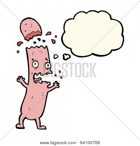 cartoon undercooked sausage with thought bubble