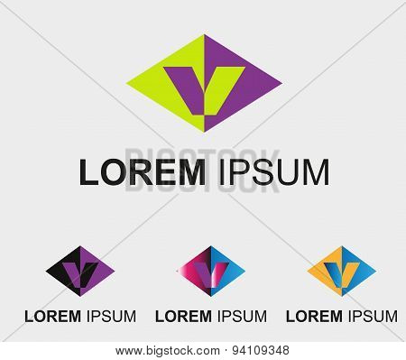 Rhombus logo with letter V symbol sign