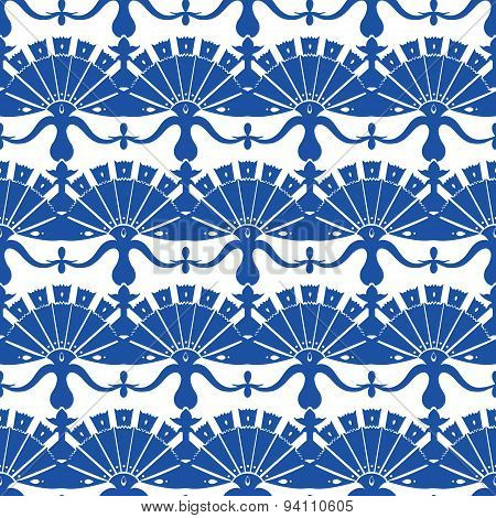 Vector Royal Blue Turskish Floral Abstract Seamless Pattern