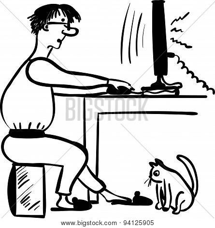freelance programmer working comic vector illustration