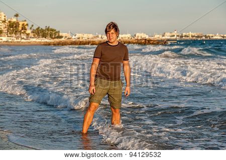 The young guy on Croissette Beach in Cannes