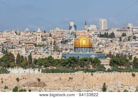 View on Old City and Dome of the Rock Mosque in Jerusalem, Israel.