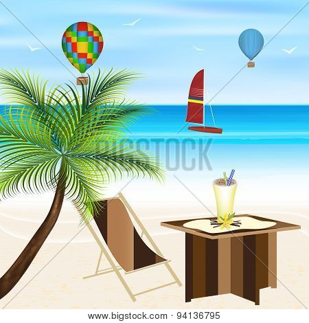 Summer Holiday On The Beach, Vector Illustration.