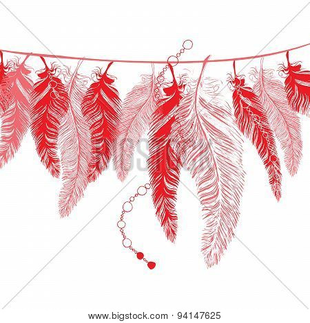 Vector hand-drawn red feathers