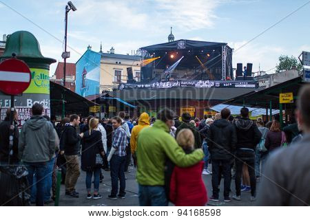 KRAKOW, POLAND - JUN 20, 2015: Unidentified participants start celebrating the Kupala Night (Polish: Noc Kupaly). Celebration relates to the summer solstice and includes a number of Slavic rituals.