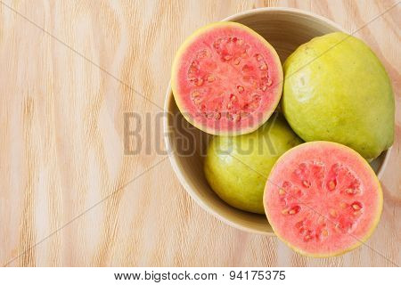 Fresh Goiaba On Wooden Table