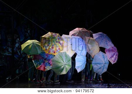 ST. PETERSBURG, RUSSIA - JUNE 19, 2015: Actors perform in a scene from a children's charity project titled Mowgli Generation. The performance is part of the St. Petersburg International Economic Forum