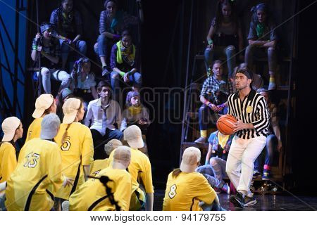 ST. PETERSBURG, RUSSIA - JUNE 19, 2015: Football player Alexander Kerzhakov performs in a scene from a children's charity project titled Mowgli Generation. The performance is part of the SPIEF 2015