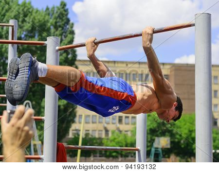 Unidentified Athlete Performs During The Street Workout Championship At Krivoy Rog