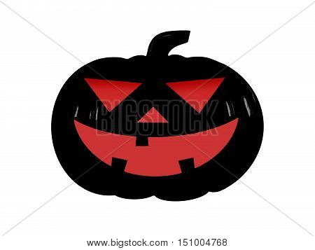 silhouette of single halloween pumpkin icon isolated on white background, black funny face and red eyes of jack o lantern scary smiling, flat cartoon illustration for halloween element decoration