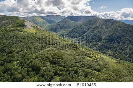 Kronotsky Nature Reserve on Kamchatka Peninsula. View from the helicopter.
