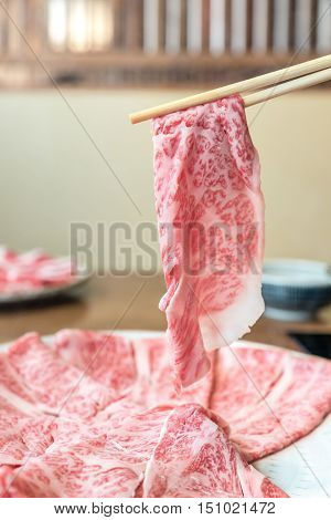 Beef Wagyu A5 Shabu shabu with steam, Groumet Japanese hot pot cuisine