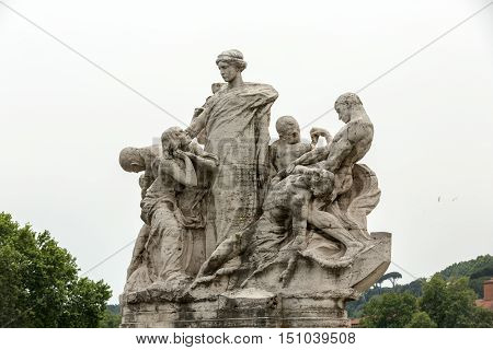 Sculpture at Vittorio Emanuele II Bridge Rome Italy.