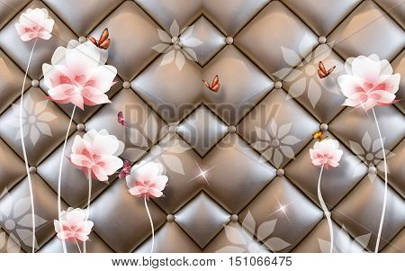 3d Leather panel effect  with flower design