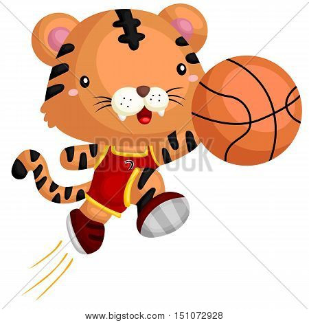 a tiger that jump while playing basketball