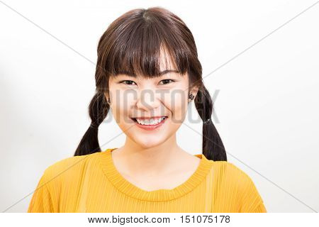 Young Beautiful Amilling Asian Sexy Female With Yellow Shirt