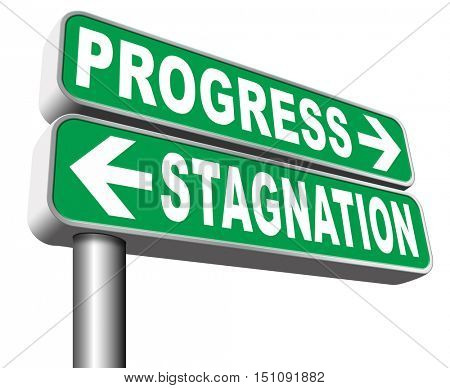 progress or stagnation innovation or stand still and no market or economy and business growth 3D illustration, isolated, on white