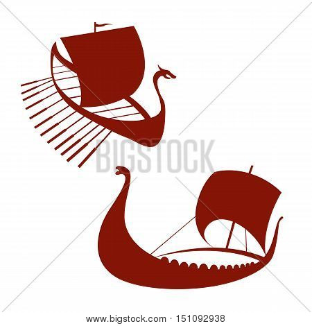 Viking ship icon. Longship. Isolated on white. Vector illustration