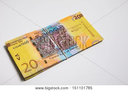 Samoa Tala bank notes isolated on white