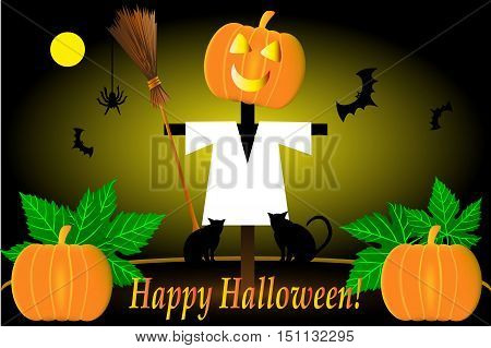 Scarecrow , Halloween scarecrow , Scarecrow pumpkin and bats , happy halloween