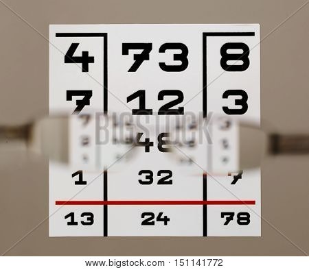 Eye test chart with eyeglasses with sharp focus point