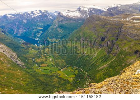 View On Geirangerfjord From Dalsnibba Viewpoint In Norway