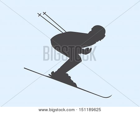 Silhouette Of Skier Speeding Down Slope. Vector Winter Sport Illustration.