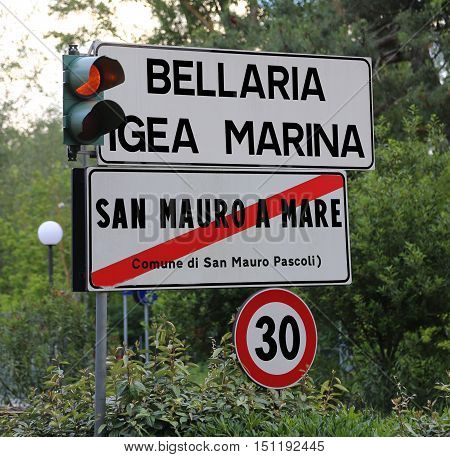 Road Sign With The Indication Of Important City Of The Adriatic