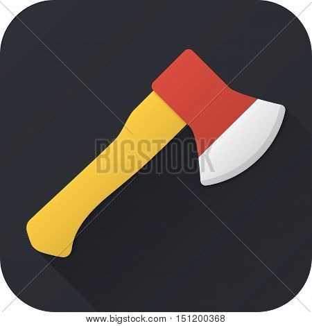 Vector illustration. Toy axe in flat design with long shadow. Square shape icon in simple design. Icon vector size 1024 corner radius 180