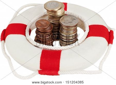 Life ring surroung money - concept of saving momey or emergency fund