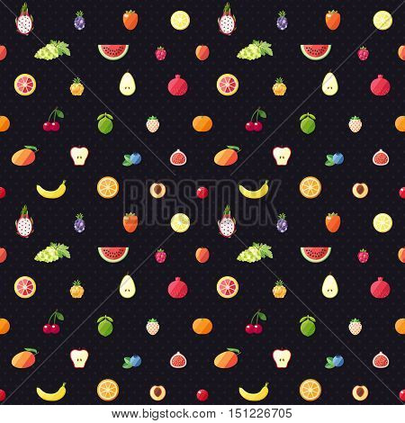 Fruit multicolored seamless vector pattern with dots. Modern flat design.