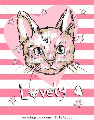 Children print on t-shirt vector illustration of a cat, cat illustration, vector cat