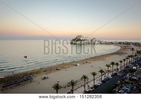 Peñíscola's castle in a clear summer afternoon with a calm sea
