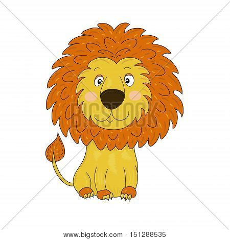 Cute lion cartoon. Vector illustration. Childrens illustration