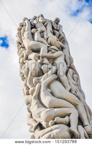 OSLO, MAY 2015: Human statues in Frogner Park. Frogner Park contains, in its present centre, the well-known Vigeland installation, a permanent sculpture installation created by Gustav Vigeland.