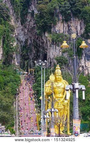 KUALA LUMPUR MALAYSIA - January 17 2016. a Statue of Lord Muragan at Batu Caves.