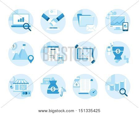 Set of icons on the topic of business, business management, profit. Made in a flat style.