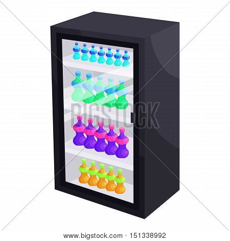 Fridge with refreshments drinks icon. Cartoon illustration of fridge vector icon for web