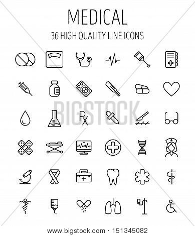 Set of medical icons in modern thin line style. High quality black outline medicine symbols for web site design and mobile apps. Simple linear health care pictograms on a white background.