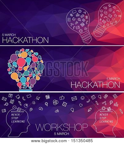 Vector illustration for web banners and promotional materials. Website headers banners. Flat design concept for cloud computing, hackathon and creative team. Vector illustration for web banners.