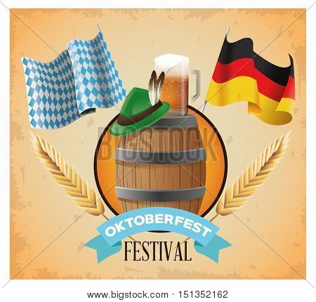 Hat beer barrel and flag icon. Oktoberfest germany festival and celebration theme. Colorful design. Vector illustration